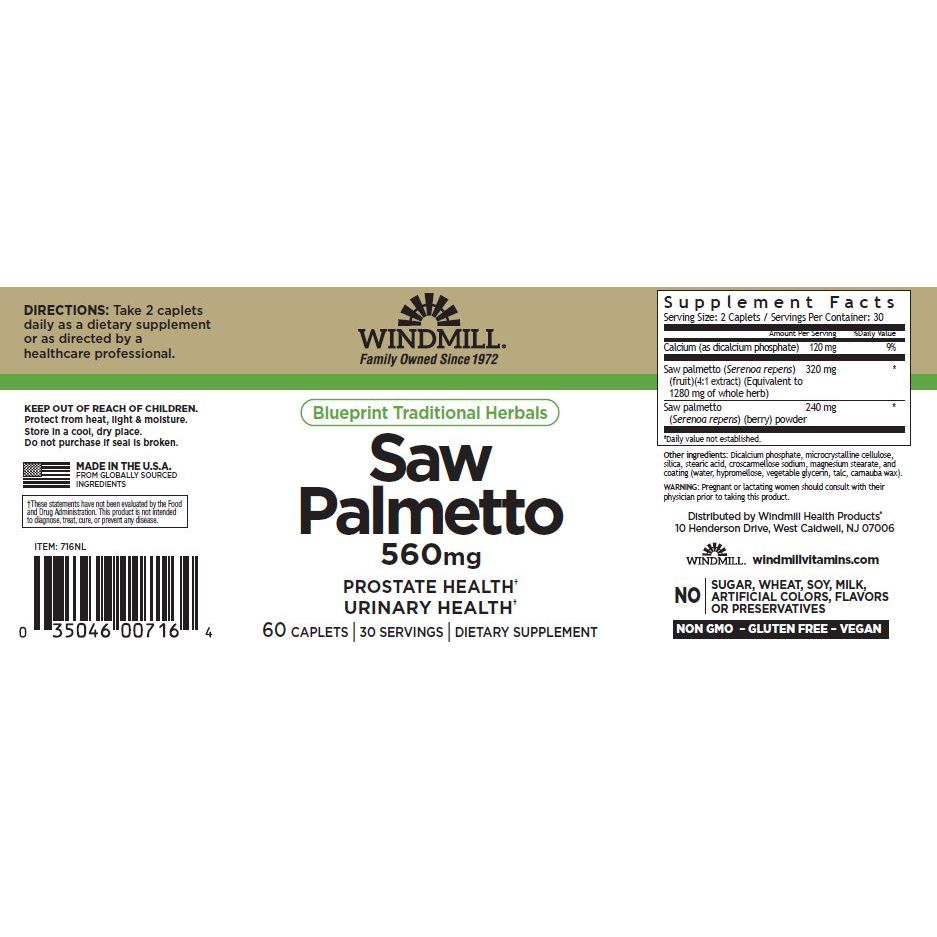 WINDMILL, SAW PALMETTO 560MG 60CAPS $10.99