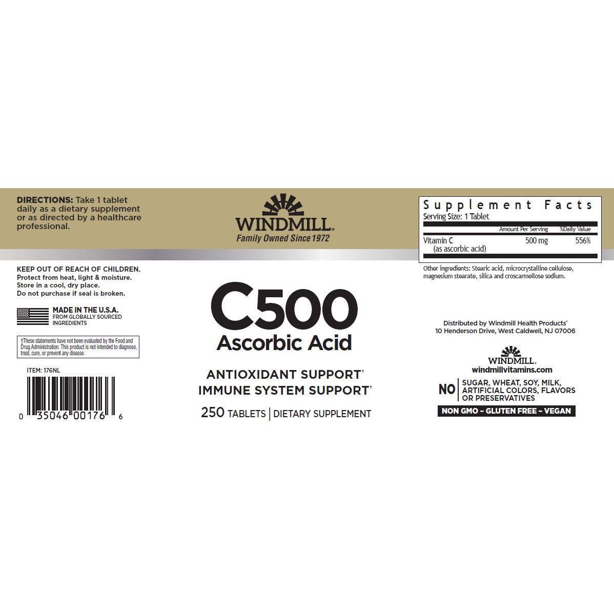 WINDMILL, C-500 ASCORBIC ACID 250TAB