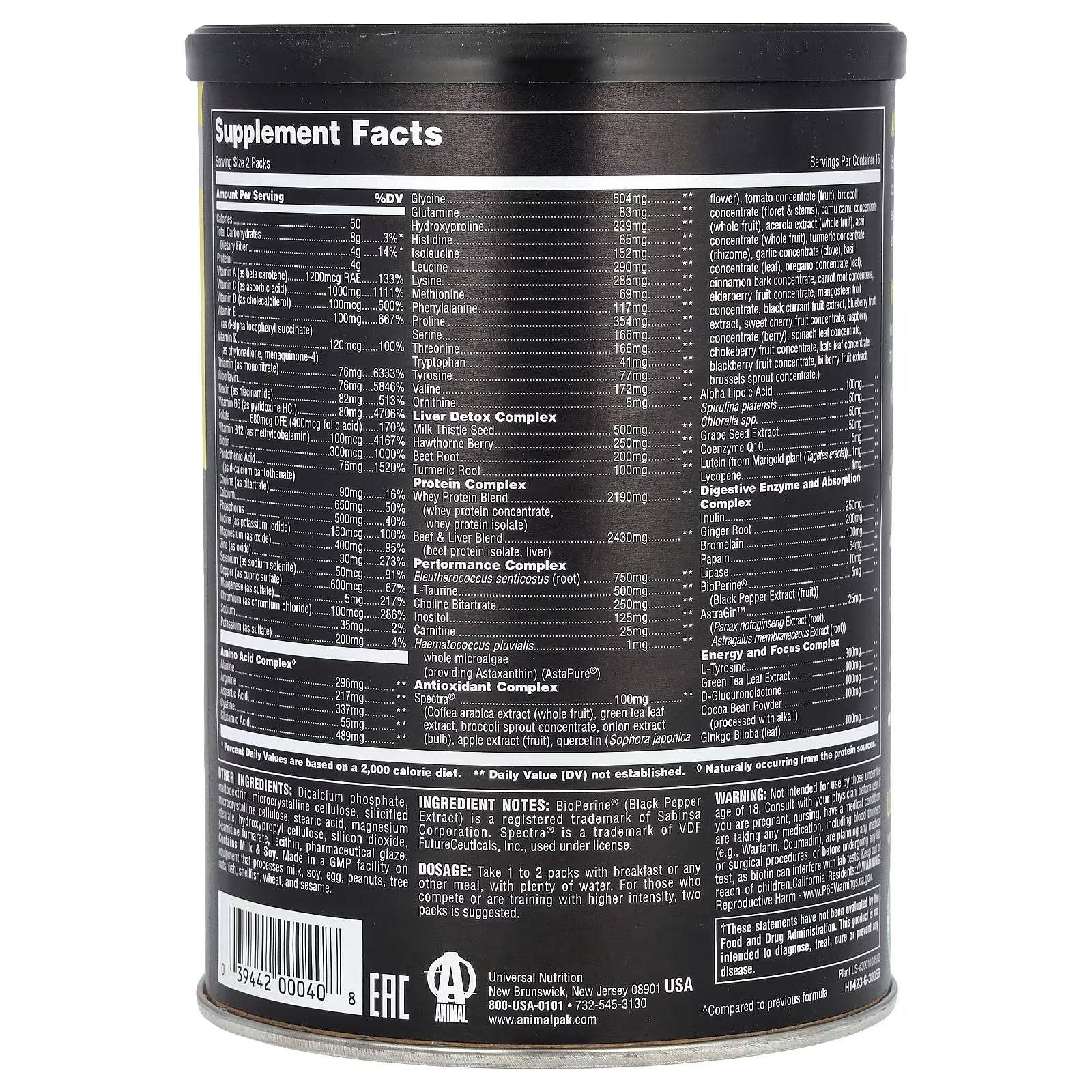 UNIVERSAL NUTRITION, ANIMAL PACK 30PACK $34.99