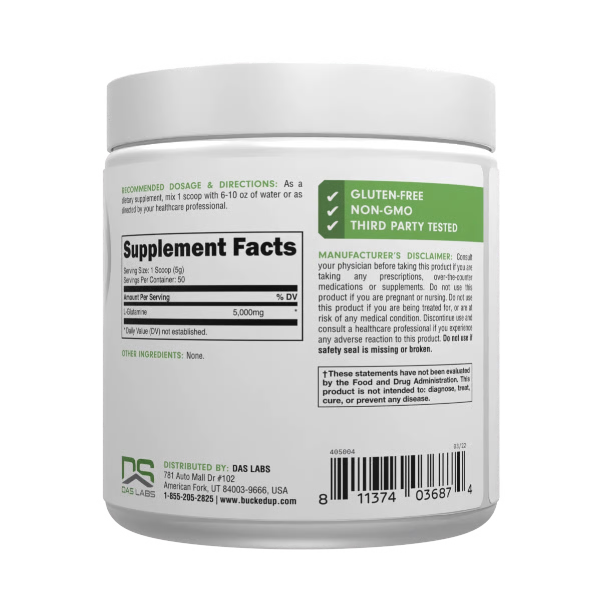 BUCKED UP, L-GLUTAMINE 250G $16.99