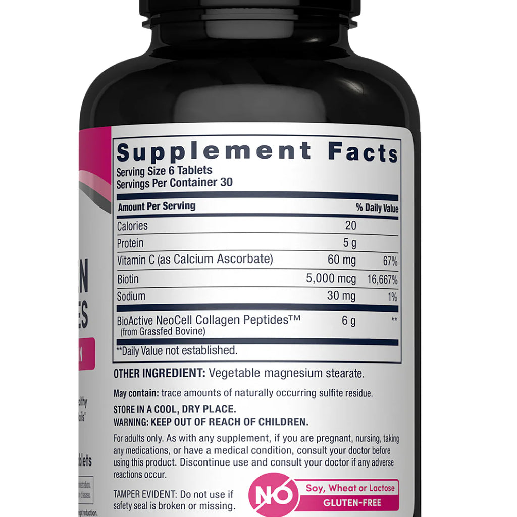 NEOCELL, COLLAGEN GRASSED PEPTIDES WITH VITAMIN C & BIOTIN 180TABLETS $17.99