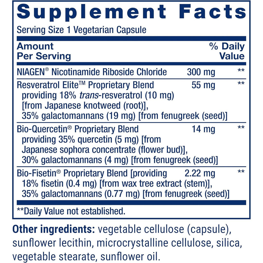 LIFE EXTENSION, NAD+ CELL REGENERATEOR & RESVERATROL ELITE 30 CAPSULES $39.99