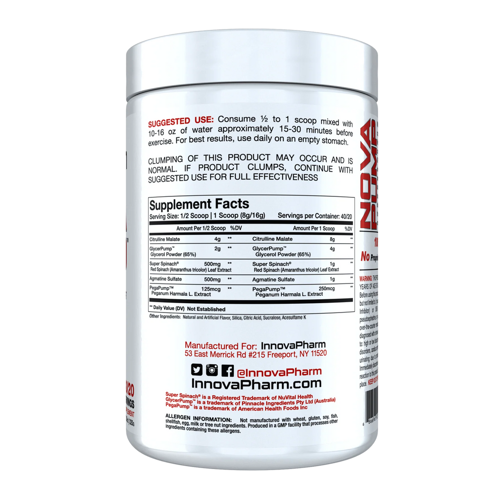 INNOVAPHARM, NOVA PUMP STIM FREE 40/20 SERVING $39.99
