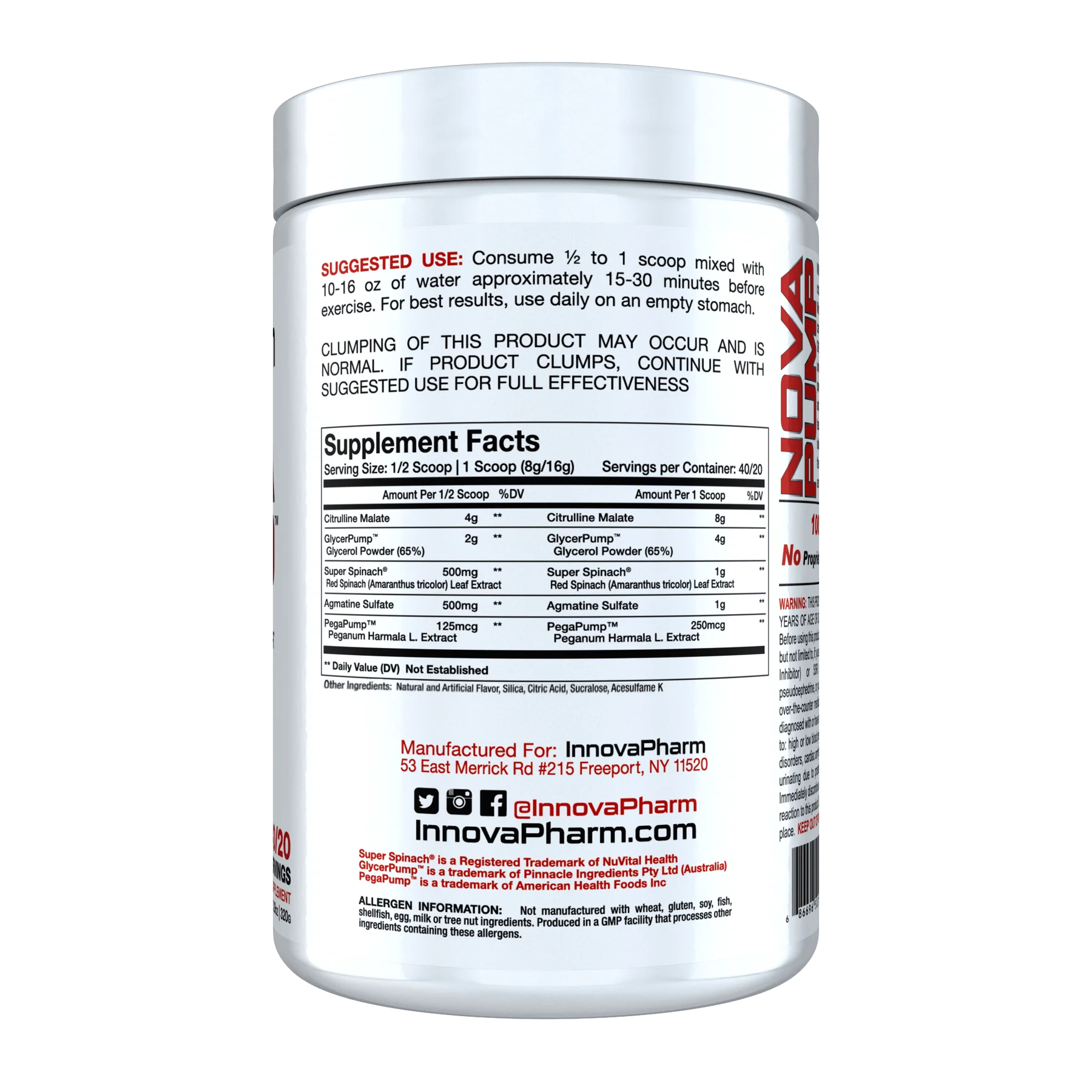 INNOVAPHARM, NOVA PUMP STIM FREE 40/20 SERVING $39.99