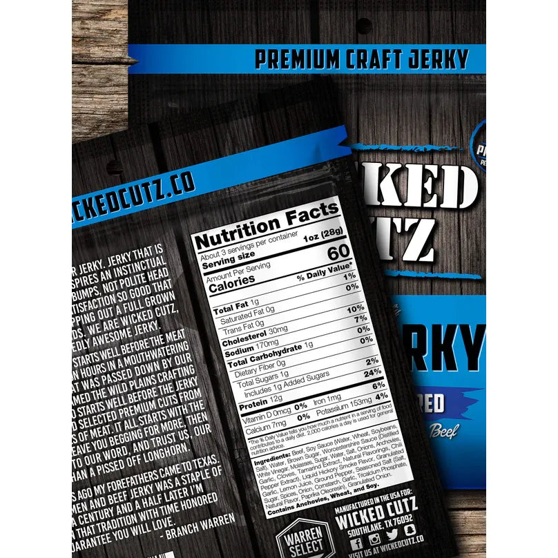 WICKED CUTZ, BEEF JERKY ORIGINAL PEPPERED 2.75OZ $9.99