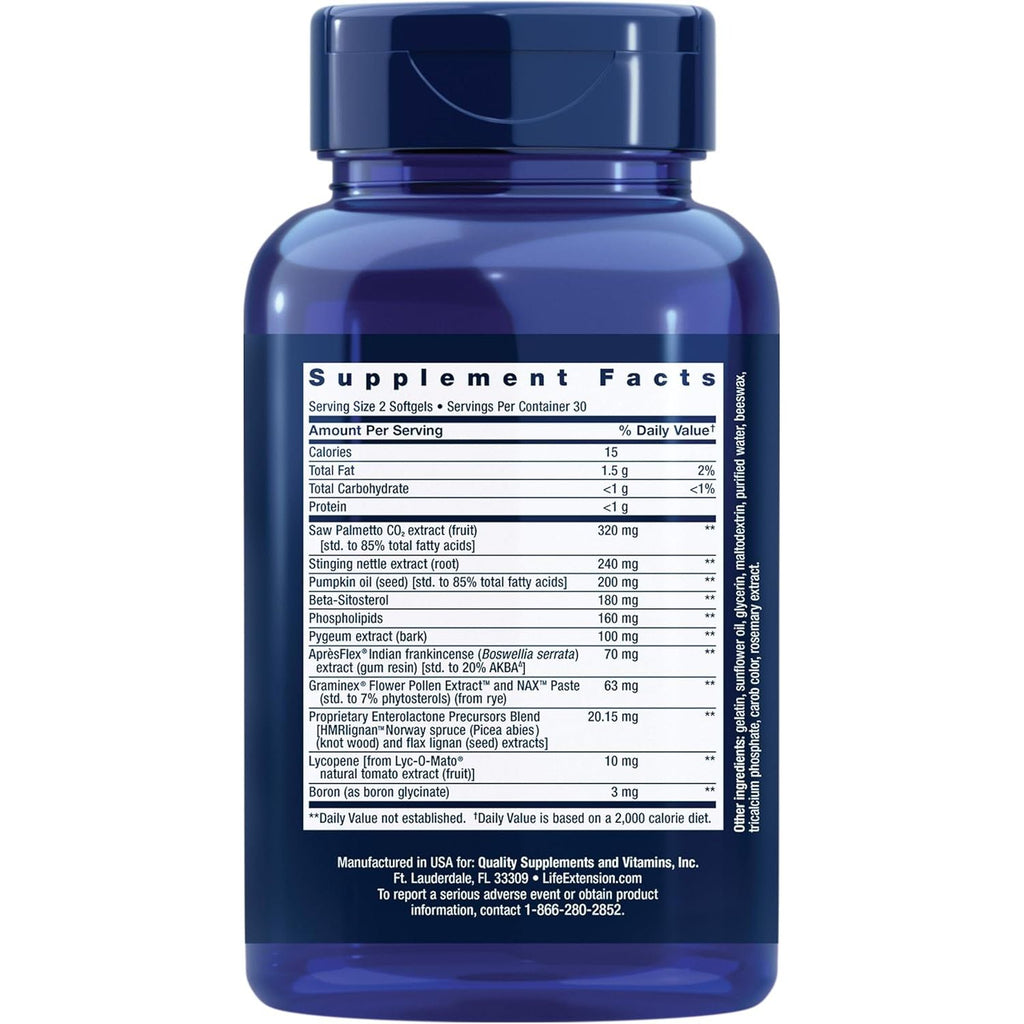 LIFE EXTENSION, PROSTATE FORMULA 60 SOFTGELS $29.99
