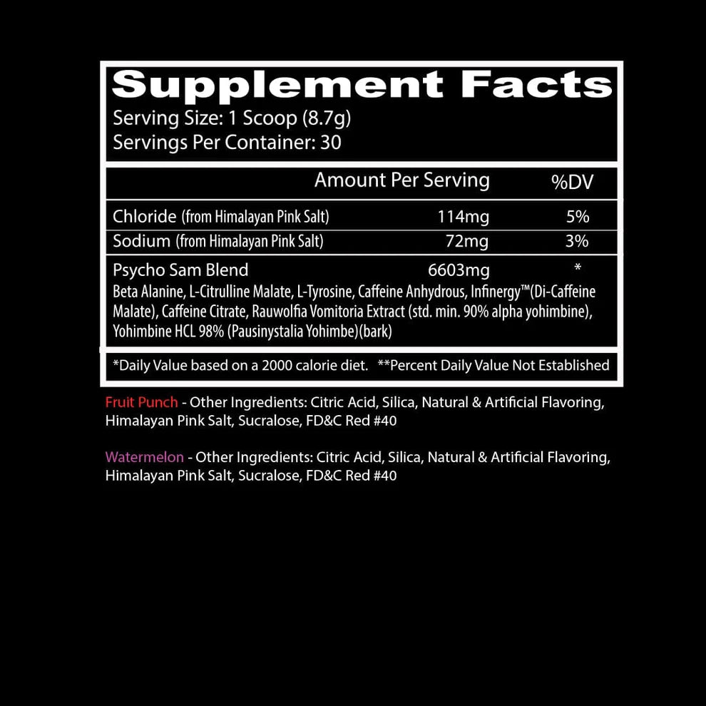 INSANE LABZ, PSYCHO SAM 30 SERVINGS $24.99