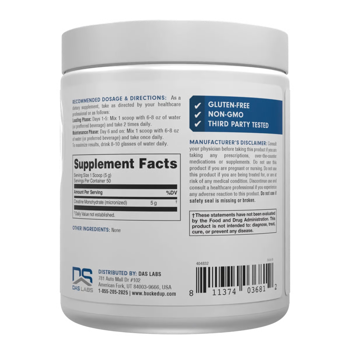 BUCKED UP, CREATINE MONOHYDRATE 60 SERVINGS $24.99