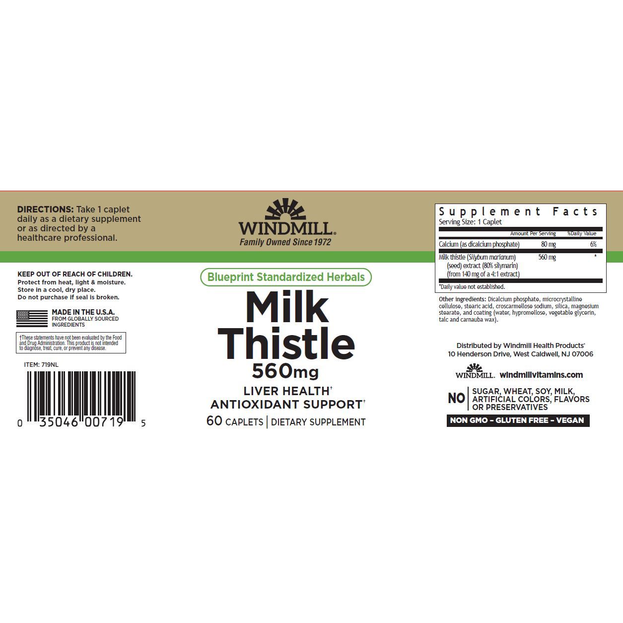 WIINDMILL, MILK THISTLE 560G 60CAP $10.99