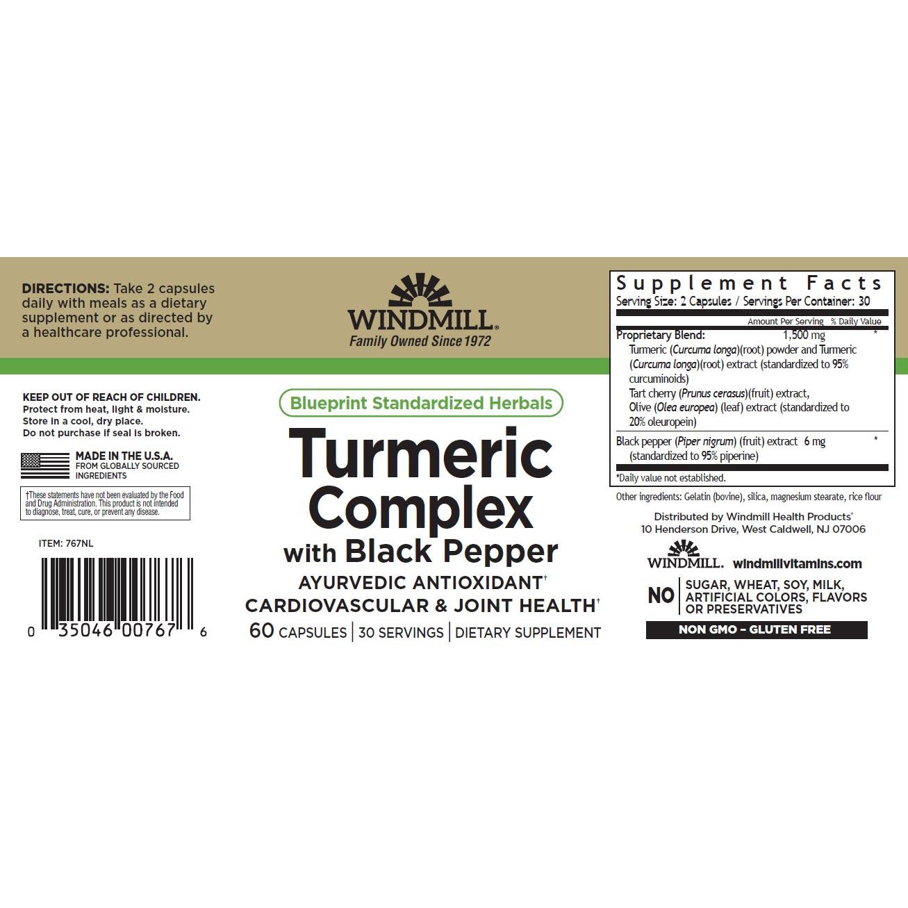 WINDMILL, TURMERIC COMPLEX 60CAPS $11.99