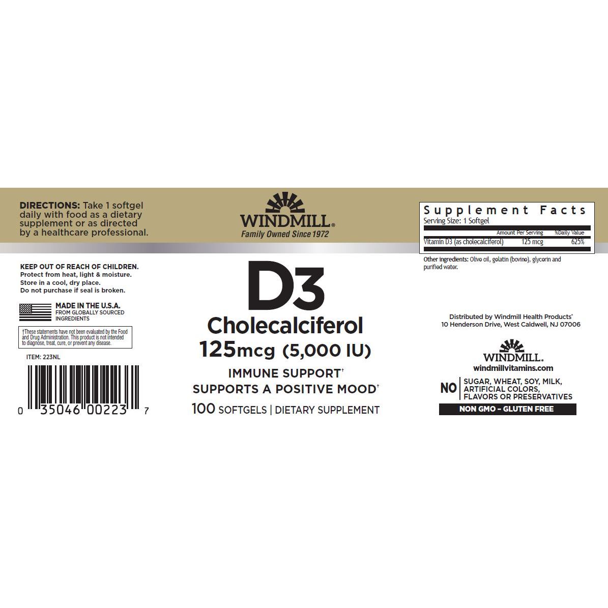 WINDMILL, D3 125 mcg (5000 IU) 100 Tablets $11.99