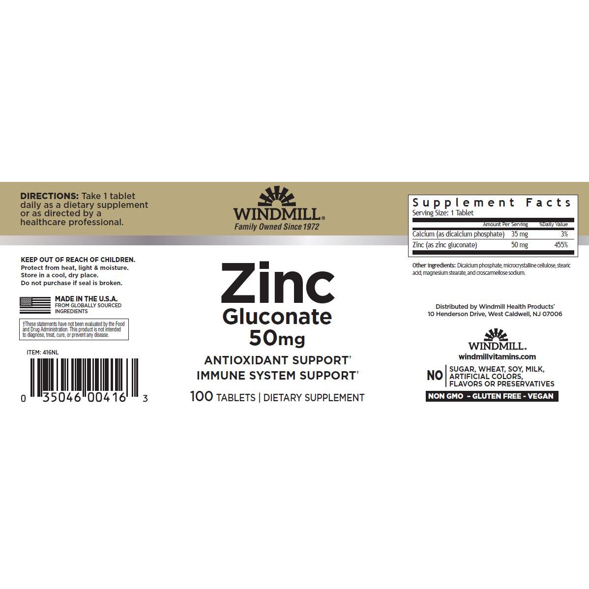 WINDMILL, ZINC GLUCONATE 50MG 100TAB $9.99