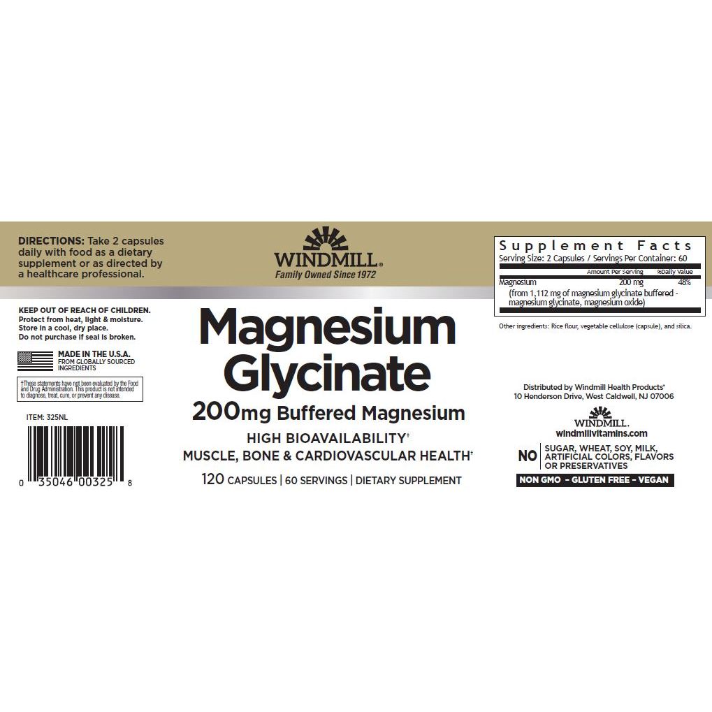 WINDMILL, MAGNESIUM GLYCINATE 120CAPS $18.99