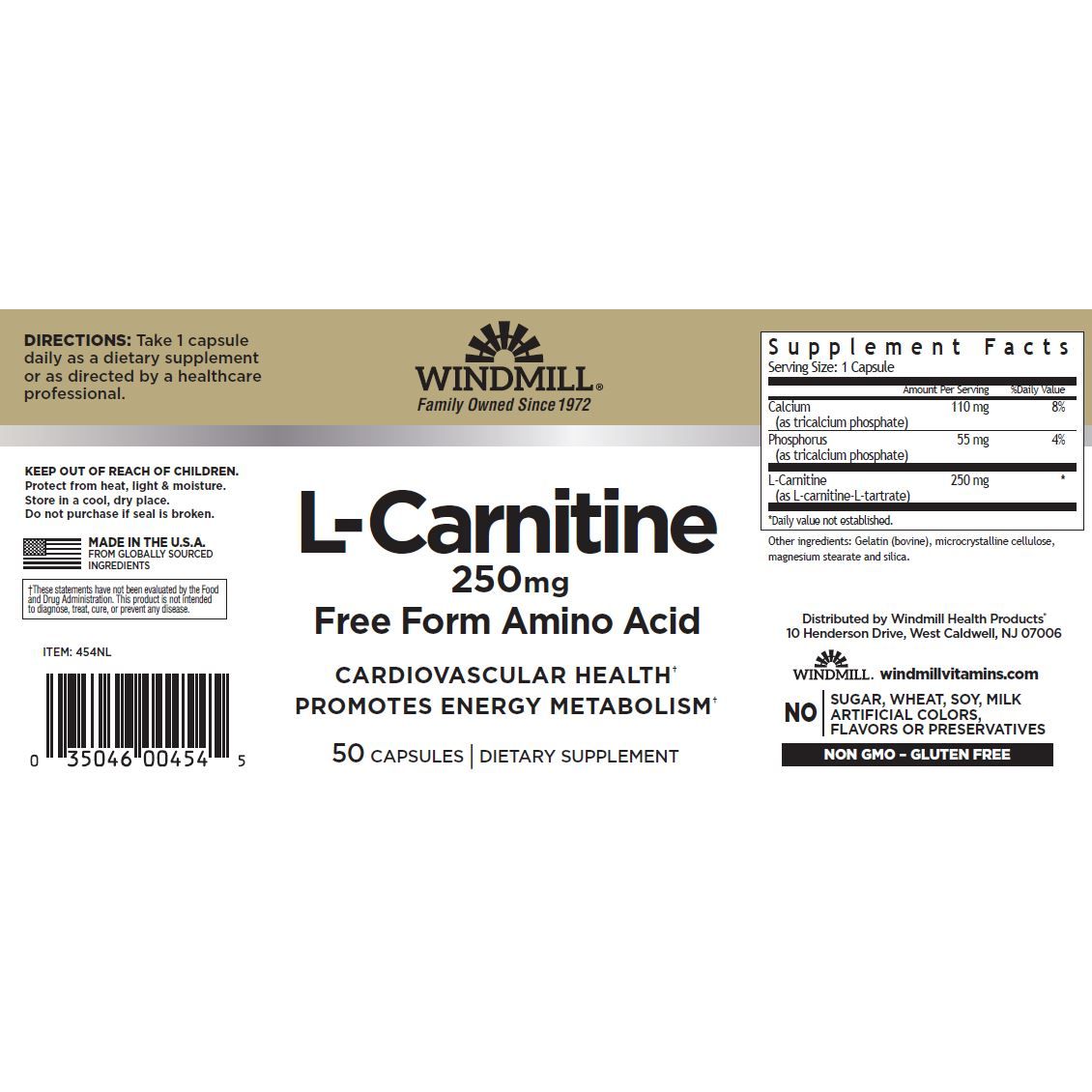 WINDMILL, L-CARNITINE 250MG $11.99