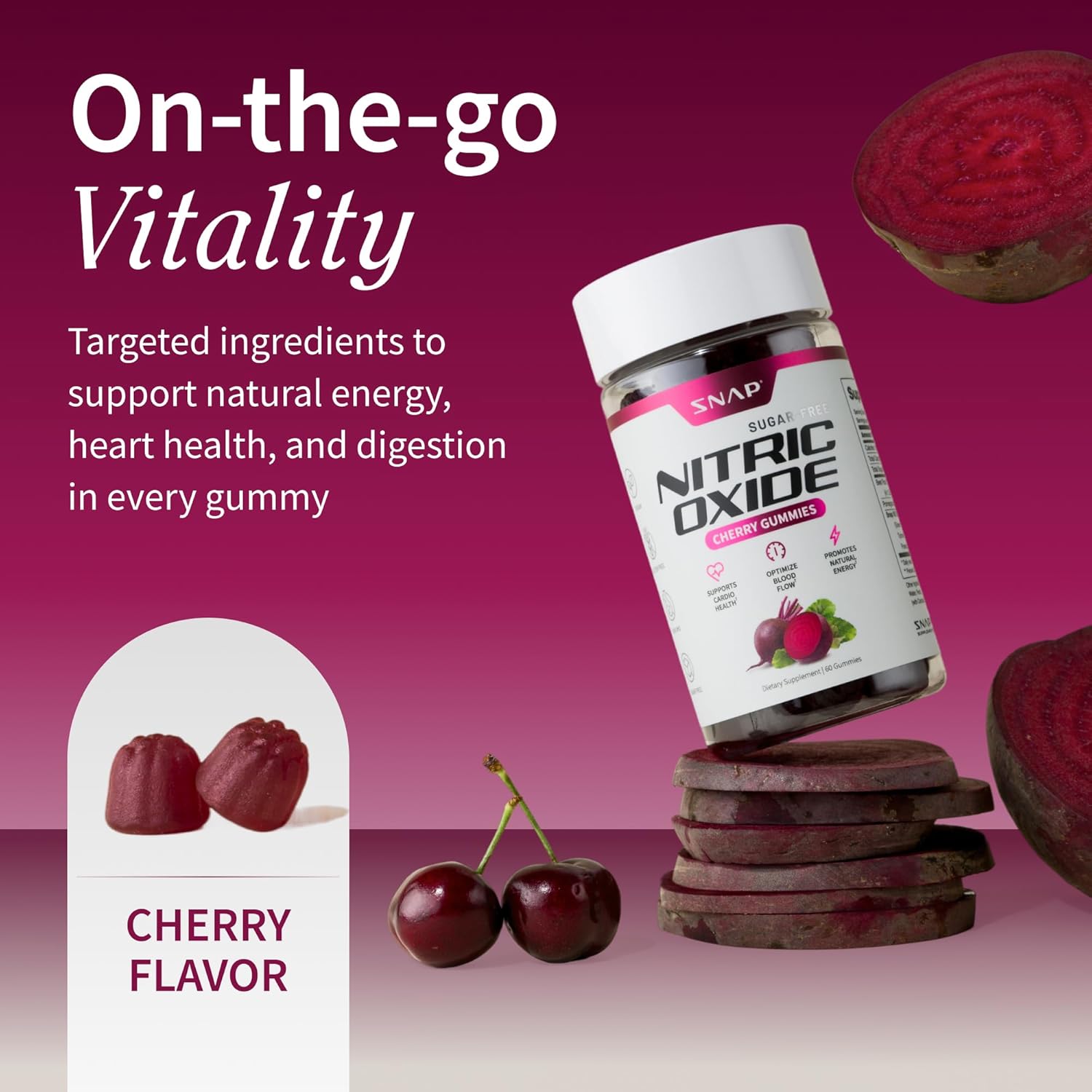 SNAP SUPPLEMENTS, NITRIX OXIDE 60 GUMMIES CHERRY $18.99