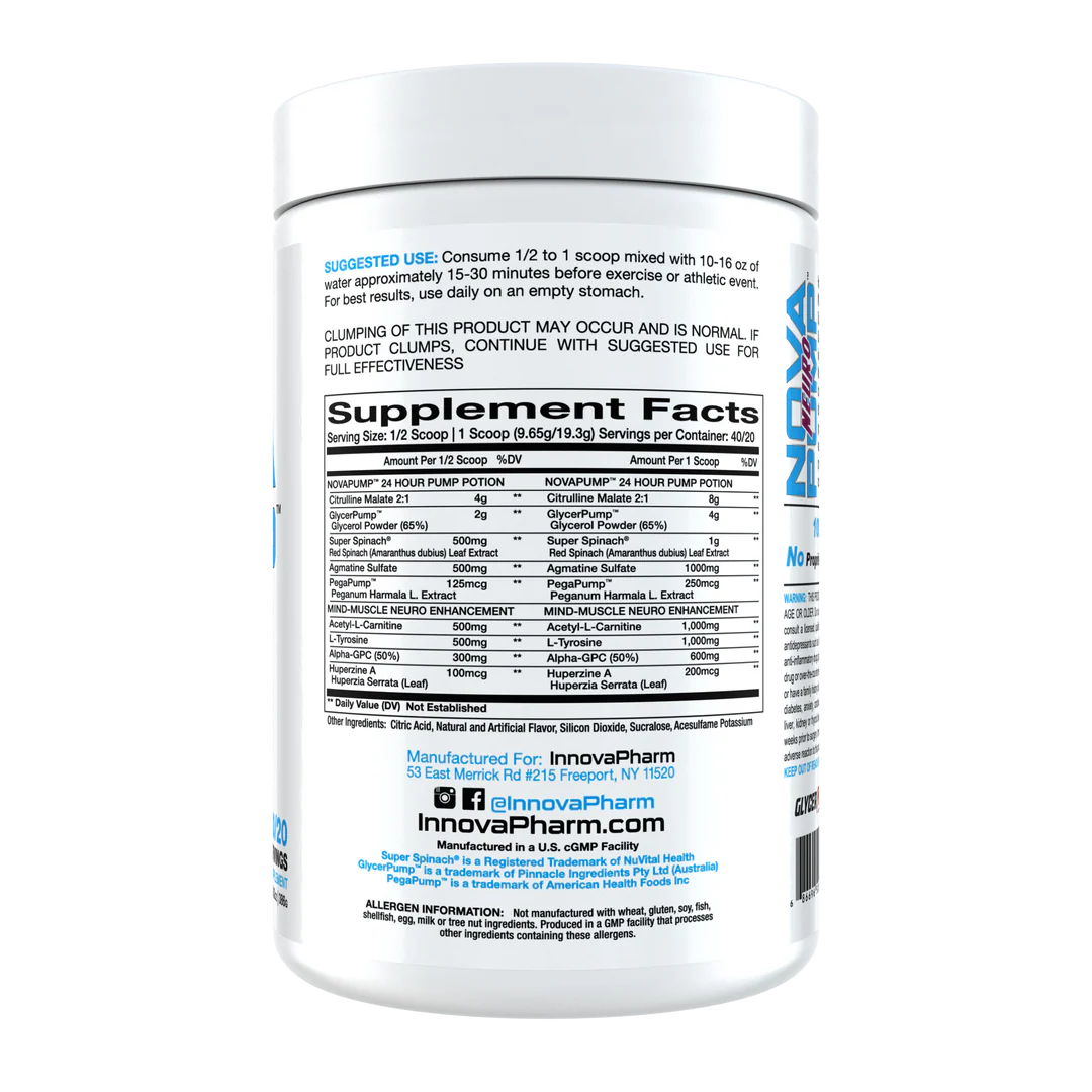 INNOVAPHARMA, NOVA PUMP NEURO STIM FREE 40/20SERVING $39.99